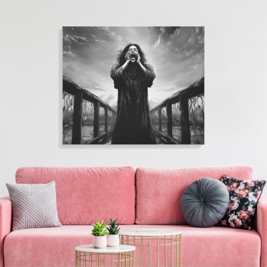 Stormachtige uitdrukking van wanhoop in grijswaard canvas afdruk (Insitu (Woonkamer))