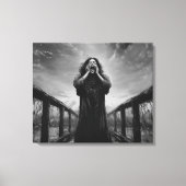 Stormachtige uitdrukking van wanhoop in grijswaard canvas afdruk (Voorkant)