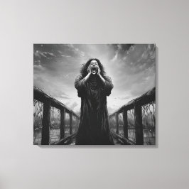 Stormachtige uitdrukking van wanhoop in grijswaard canvas afdruk