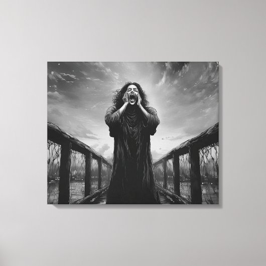 Stormachtige uitdrukking van wanhoop in grijswaard canvas afdruk (Voorkant)