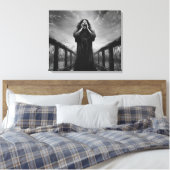 Stormachtige uitdrukking van wanhoop in grijswaard canvas afdruk (Insitu (Slaapkamer))
