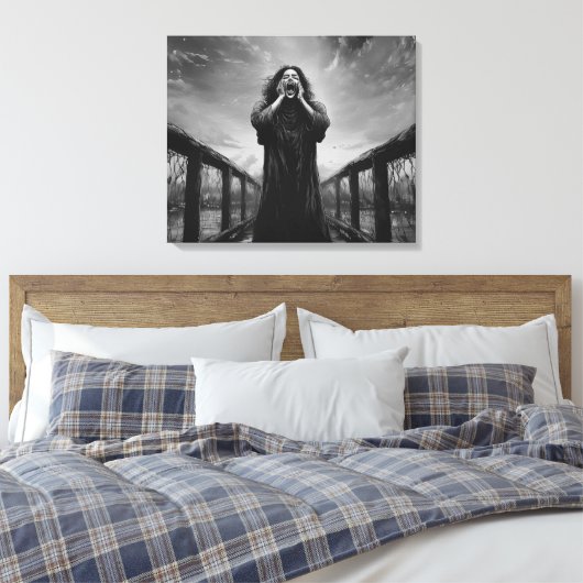 Stormachtige uitdrukking van wanhoop in grijswaard canvas afdruk (Insitu (Slaapkamer))