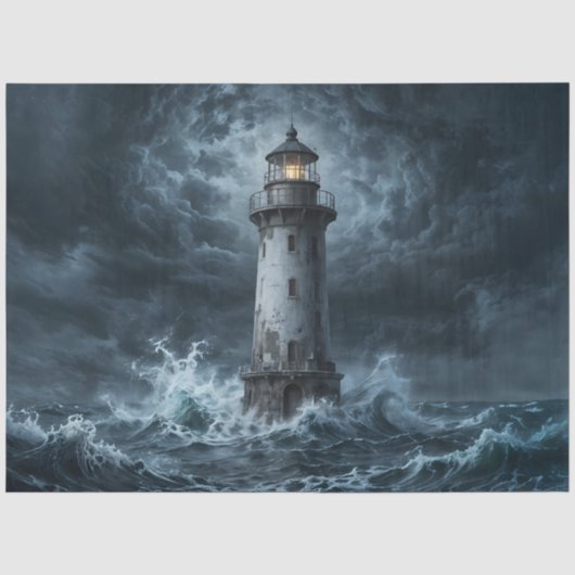 Stormachtige Vuurtoren Oceaan Decoupage Tissuepapier (Voorkant)