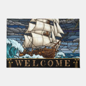 Stormachtige Zee, Scheepsmat, Dramatisch, Vintage Deurmat (Voorkant)
