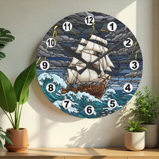 Stormachtige Zee, Schip Klok, Dramatisch, Vintage Ronde Klok