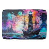 Stormachtige zeeen, bootvuurtoren Moon Abstract Badmat (Voorkant)