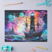 Stormachtige zeeen, bootvuurtoren Moon Abstract Tissuepapier (Craft)