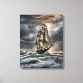 Stormachtige Zeeen - Dramatisch zeilschip in de oc Canvas Afdruk (Voorkant)