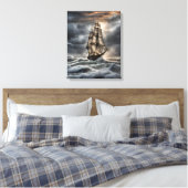 Stormachtige Zeeen - Dramatisch zeilschip in de oc Canvas Afdruk (Insitu (Slaapkamer))