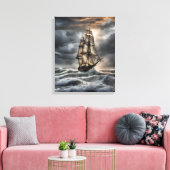 Stormachtige Zeeen - Dramatisch zeilschip in de oc Canvas Afdruk (Insitu (Woonkamer))