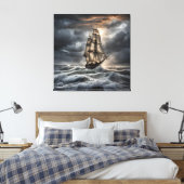 Stormachtige Zeeen - Dramatisch zeilschip in de oc Canvas Afdruk (Insitu (Slaapkamer))