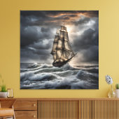 Stormachtige Zeeen - Dramatisch zeilschip in de oc Canvas Afdruk (Insitu (Woonkamer))