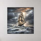 Stormachtige Zeeen - Dramatisch zeilschip in de oc Canvas Afdruk (Voorkant)