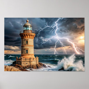 Stormachtige Zeeen en blikseminslagen: de veerkrac Poster