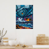 Stormachtige Zeeen en hemelse wervelingen Poster (Keuken)