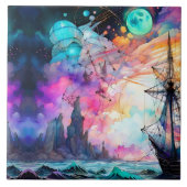 Stormachtige zeeen, futuristische bootmaan Abstrac Tegeltje (Voorkant)