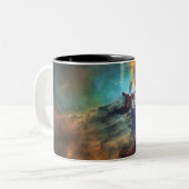 Stormachtige Zeeen van Lagune Nebula in Boogschutt Tweekleurige Koffiemok (Voorkant links)