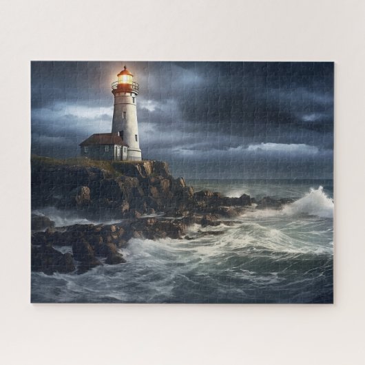 Stormachtige Zeeen Vuurtoren: 16 "x 20"Kust Legpuzzel (Horizontaal)