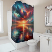 Stormachtige zonsondergang over Serene Lake Douchegordijn (In situ)