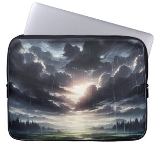 Stormachtige zonsondergang regen over Serene Valle Laptop Sleeve