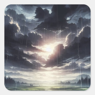 Stormachtige zonsondergang regen over Serene Valle Vierkante Sticker