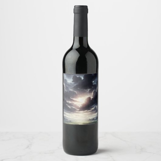 Stormachtige zonsondergang regen over Serene Valle Wijn Etiket (Voorkant)