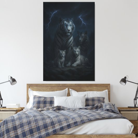 Stormborn White Tiger Family – Thunder Realm Guard Canvas Afdruk (Insitu (Slaapkamer))