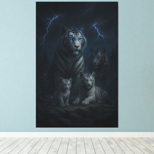 Stormborn White Tiger Family – Thunder Realm Guard Canvas Afdruk (Insitu (Houten vloer))