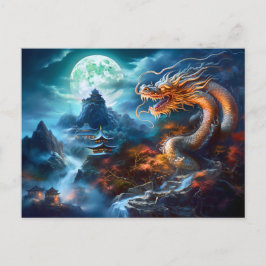 Stormcaller – Chinese Airbrush Dragon in Blue Ligh Briefkaart