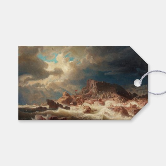 Stormechtige zee met een scheepswrak (van Marcus L Cadeaulabel (Voorkant (Horizontaal))