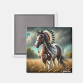 Stormen hengsten schilderen paard Native American  Magneet (Voorkant / Achterkant)
