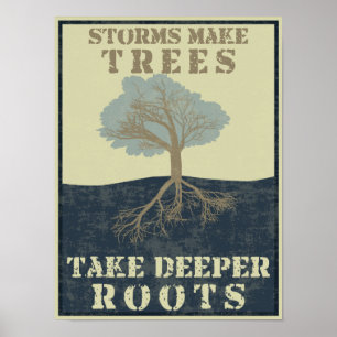 Stormen maken dat bomen dieper worden geworteld poster