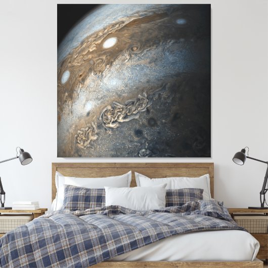 Stormen op Jupiter van Juno Cam (2017) Canvas Afdruk (Insitu (Slaapkamer))