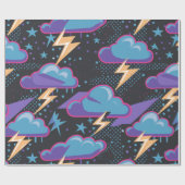 Stormen wolken, bliksemschichten en sterrenpatroon cadeaupapier (Vlak)