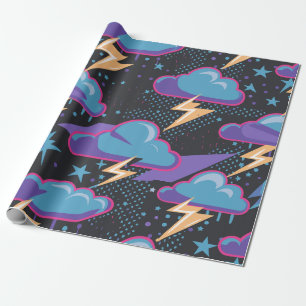 Stormen wolken, bliksemschichten en sterrenpatroon cadeaupapier