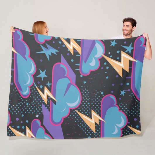 Stormen wolken, bliksemschichten en sterrenpatroon fleece deken (In situ)