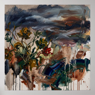 Stormig Abstract Bloemstuk Landschaps Poster