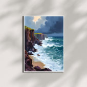 Stormige Kust | Schilderij van strand oceaan golve Poster