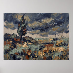 Stormige Poster met Wilde Bloemen Landschap