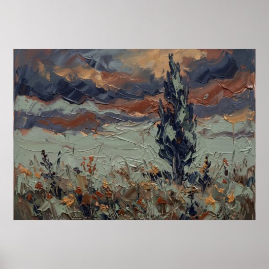 Stormige Weide Cipres Landschap Poster (Voorkant)