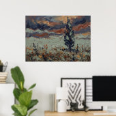 Stormige Weide Cipres Landschap Poster (Thuiskantoor)