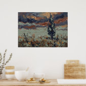 Stormige Weide Cipres Landschap Poster (Keuken)