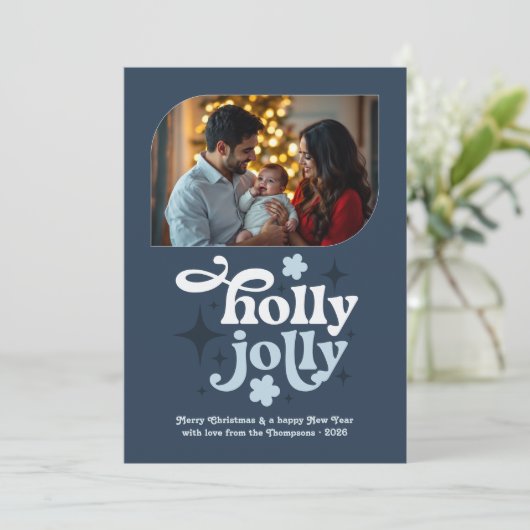 Stormlight Blue Modern Blue Christmas Photo Feestdagenkaart (Staand voorkant)