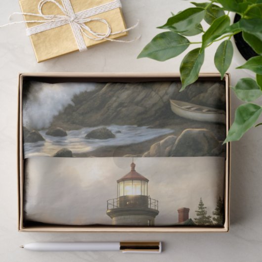 Stormlit Lighthouse By The Sea Decoupage Tissuepapier (Geschenk)