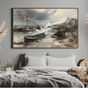 Storm's Wake: Wrecked Vissen Boats Art Poster