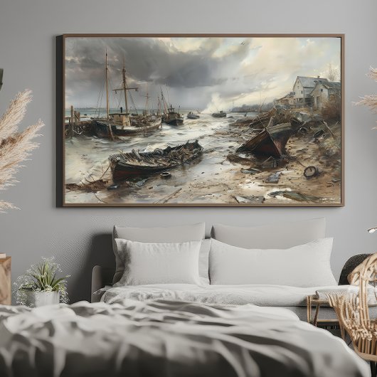 Storm's Wake: Wrecked Vissen Boats Art Poster