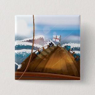 Stormschip op de Atlantische Oceaan Vierkante Button 5,1 Cm