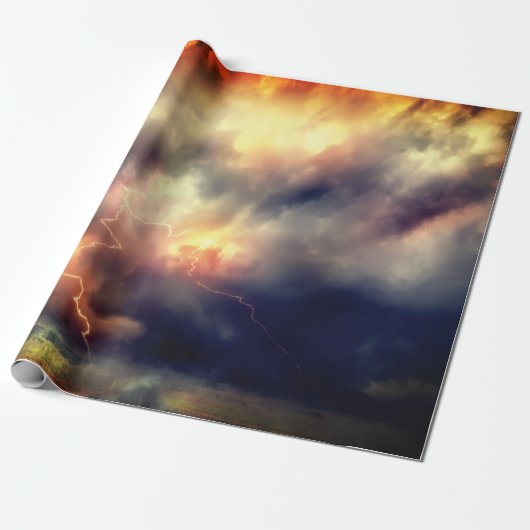 STORMSKY MET ORANJE EN DARKBLAUWE BLAUW. CADEAUPAPIER (Uitgerold)