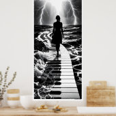 Stormsonate op de monochrome zee poster (Keuken)