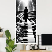 Stormsonate op de monochrome zee poster (Thuiskantoor)